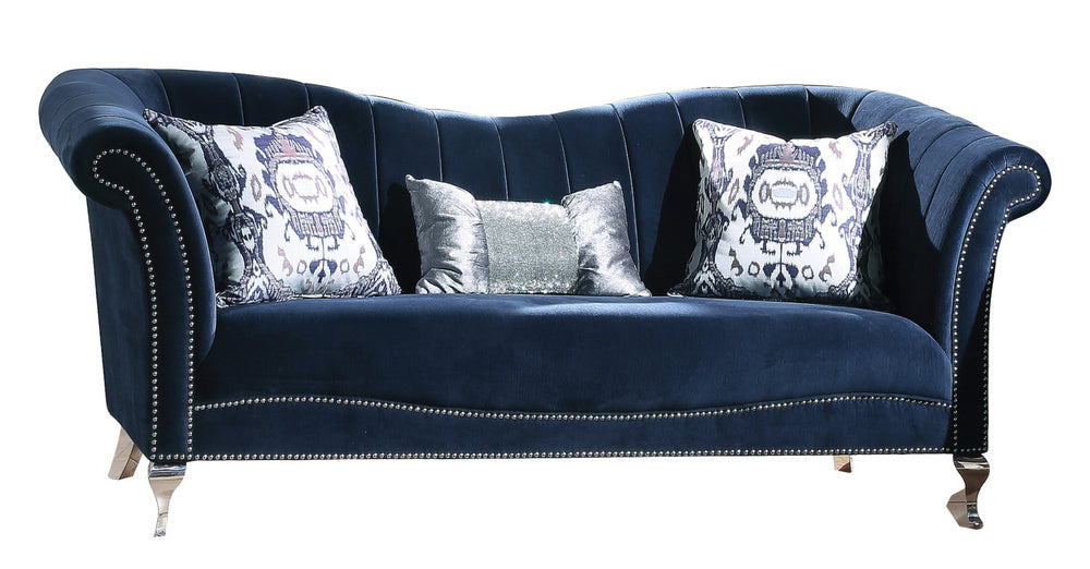 Jaborosa Blue Velvet Sofa with Nailhead Trim Accents (Oversized)