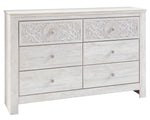 Paxberry Whitewash Wood 6-Drawer Dresser with Carved Pattern