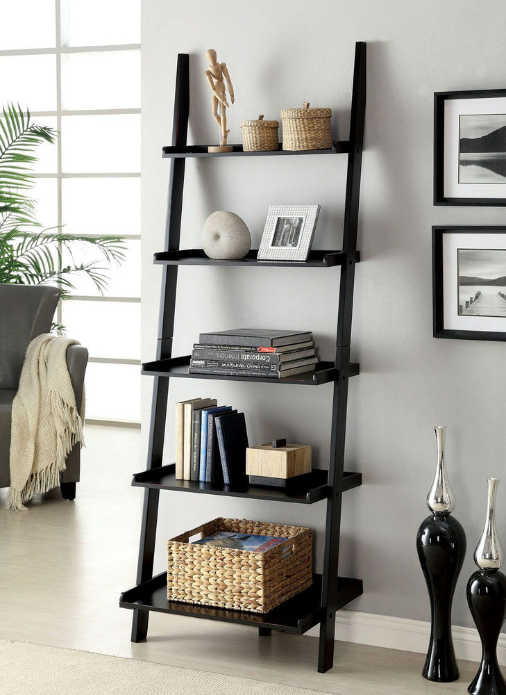 Sion Black Wood Ladder Shelf 5-Tier