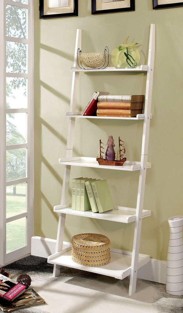 Sion White Wood Ladder Shelf 5-Tier