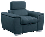 Ferriday Blue Fabric Chair with Pull-Out Ottoman