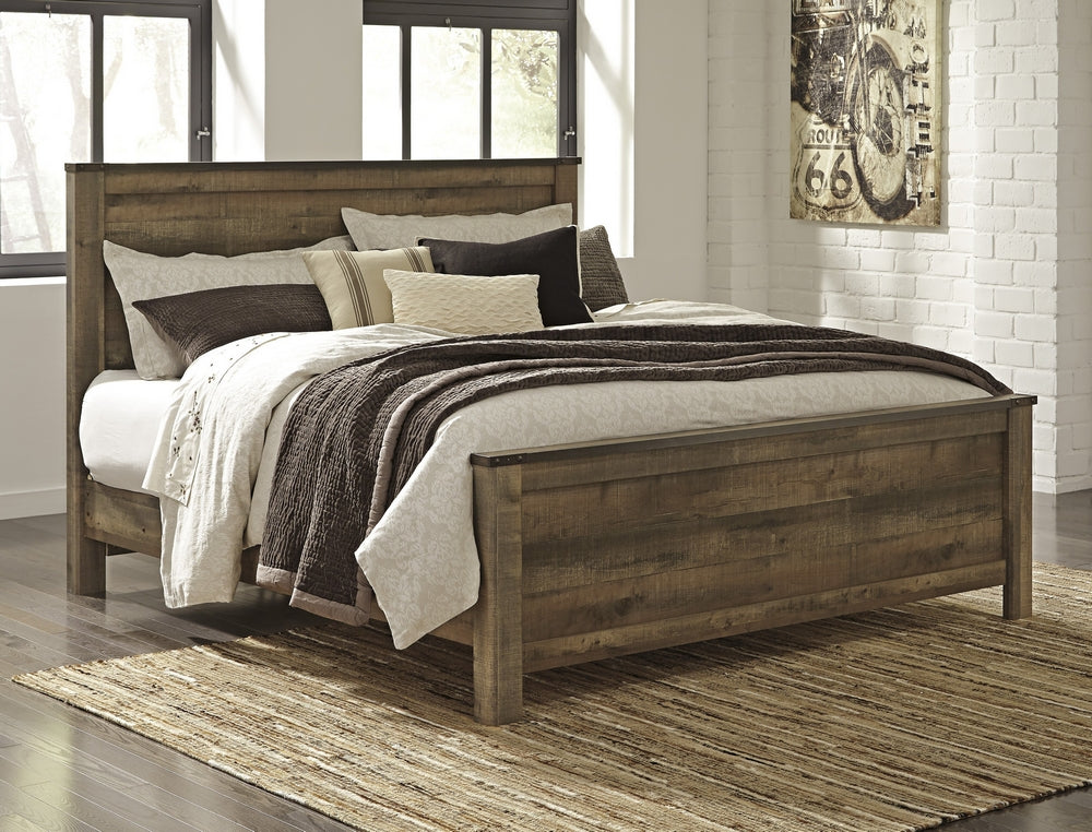 Trinell Brown Wood King Panel Bed