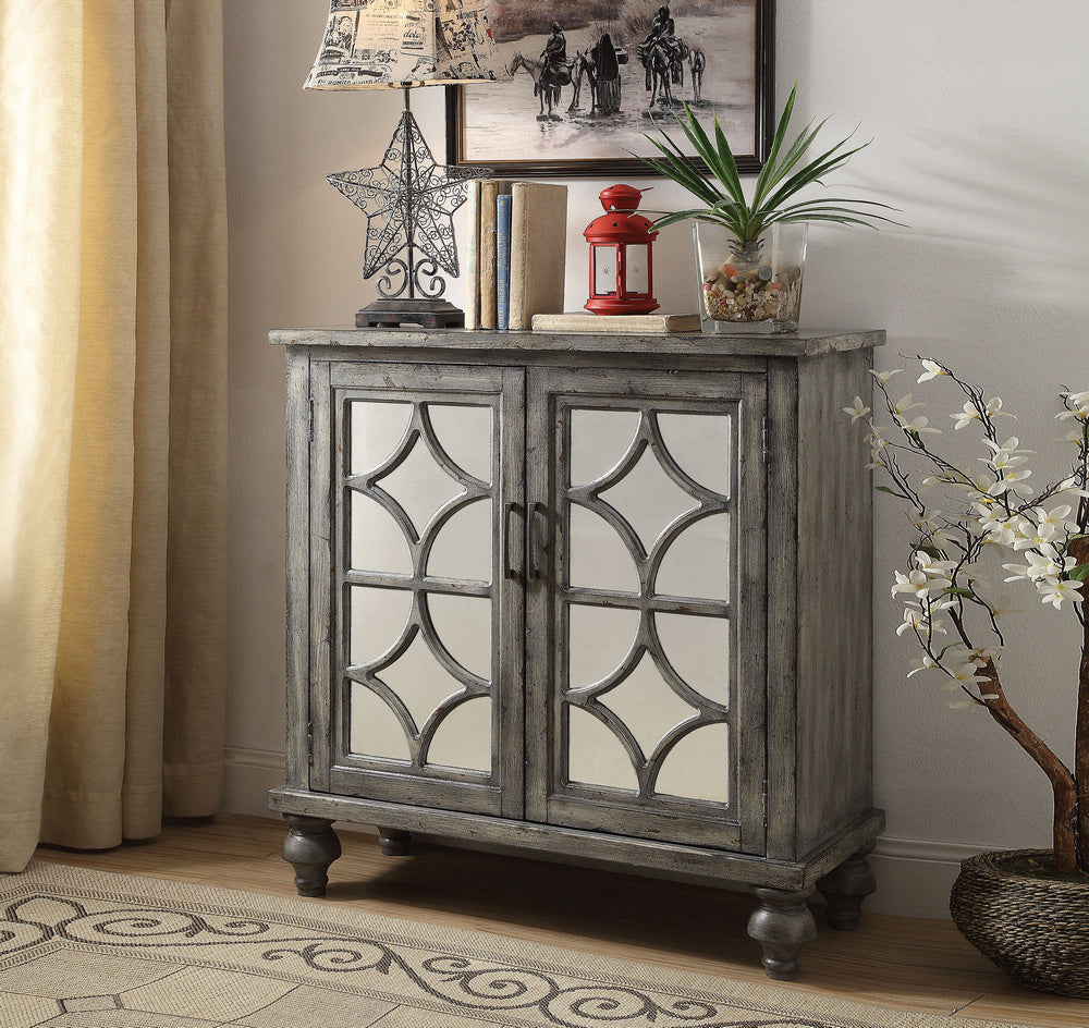 Velika Weathered Gray Wood Console Table with 2 Doors