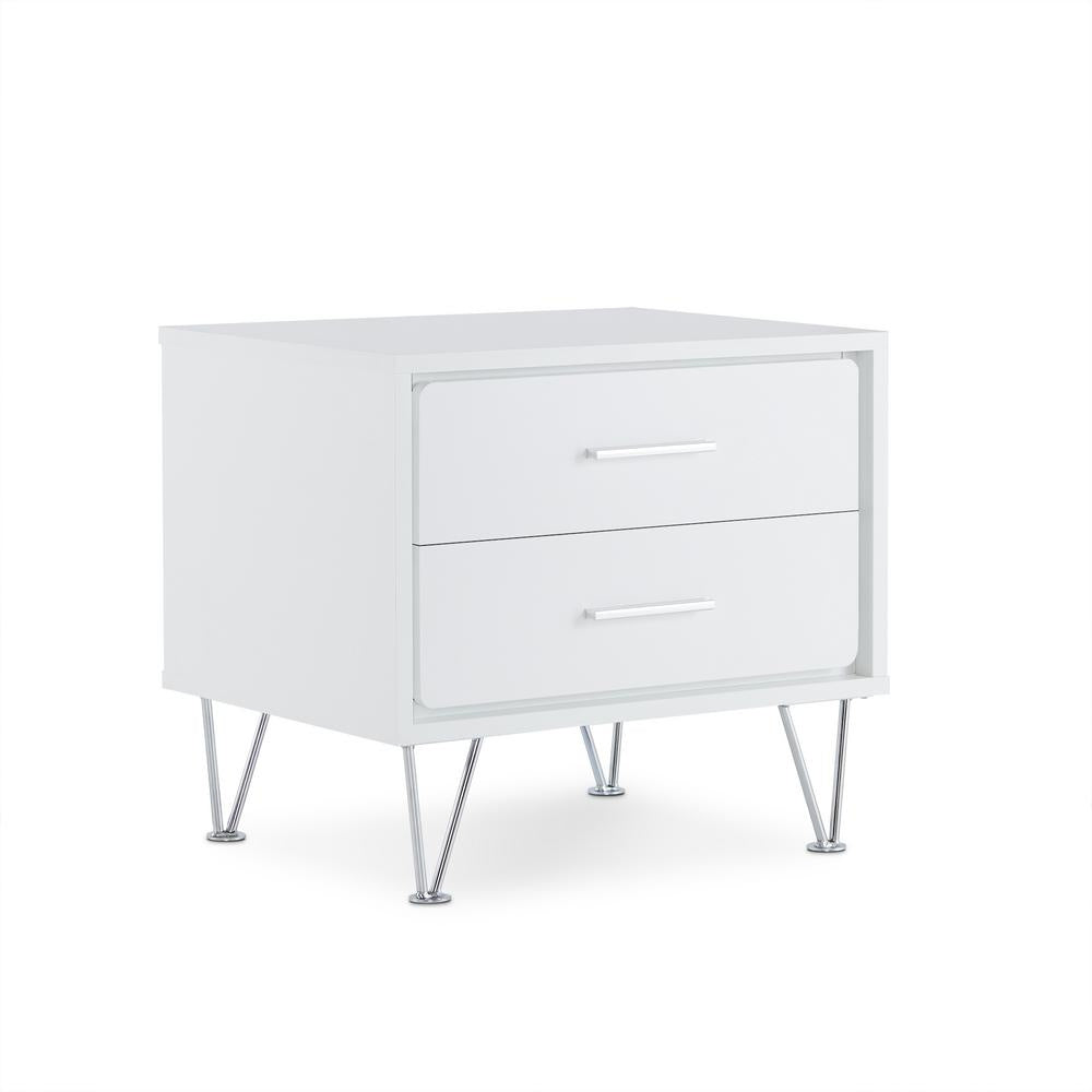 Deoss White Wood Nightstand with 2 Drawers