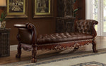 Dresden Cherry Oak Wood/PU Leather Bench with Poly Decorations