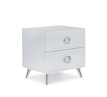 Elms White & Chrome Wood Nightstand with 2 Drawers