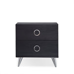 Elms Black & Chrome Wood Nightstand with 2 Drawers