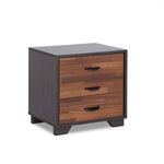 Eloy Walnut & Espresso Wood Nightstand with 3 Drawers