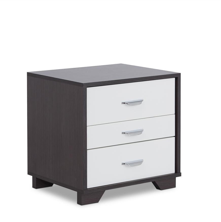 Eloy White & Black Wood Nightstand with 3 Drawers