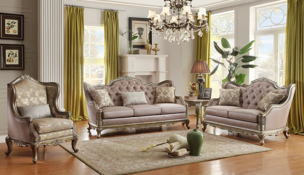 Florentina 3-Pc Taupe Silk-Like Fabric Sofa Set