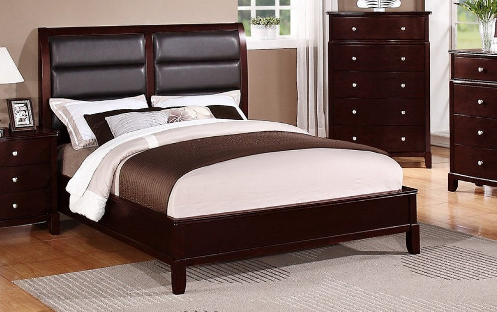Emilia Cherry Cal King Bed with Faux Leather Headboard