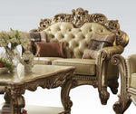 Vendome Bone PU Leather/Gold Patina Loveseat with 3 Pillows