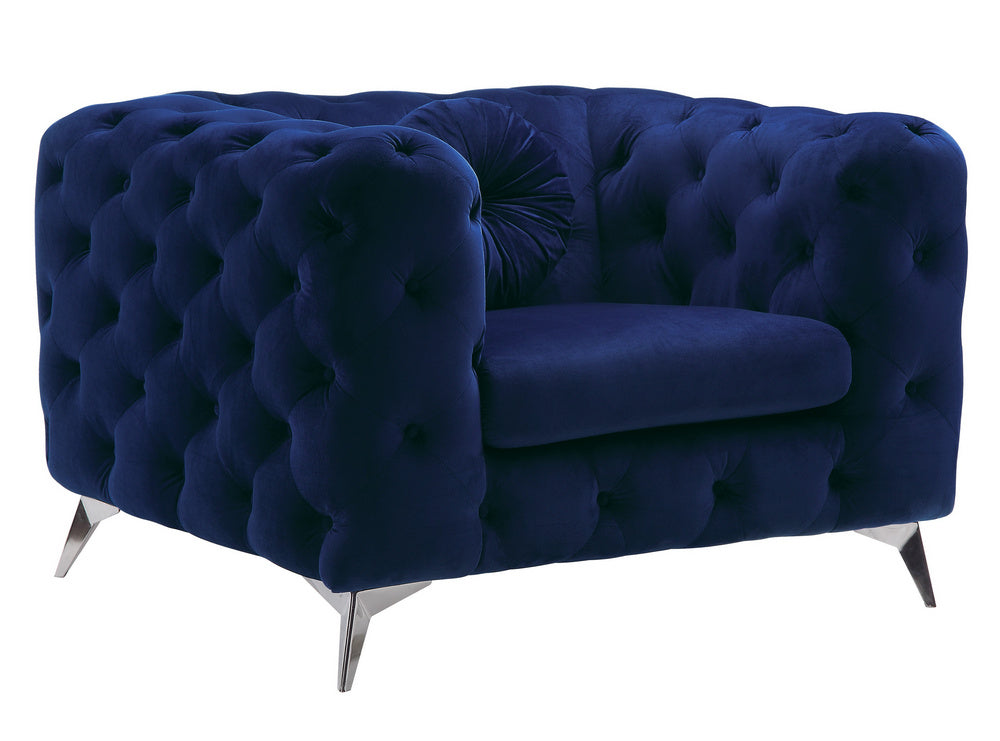 Atronia Blue Fabric Button Tufted Chair