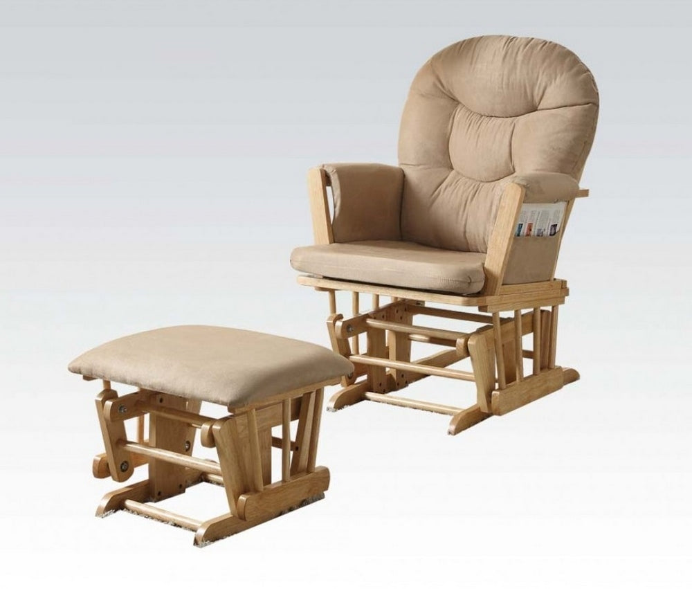 Rehan Taupe Microfiber Manual Recliner Glider Chair with Ottoman