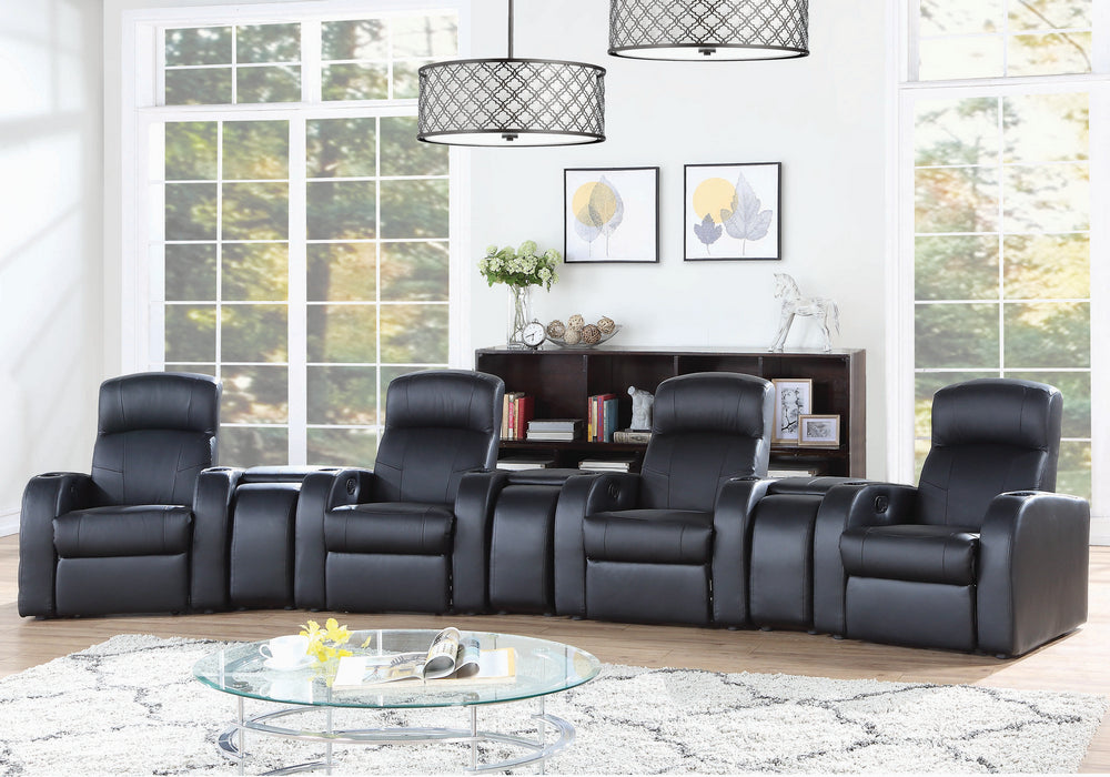 Cyrus 7-Pc Black Leather Manual Recliner Home Theater Set