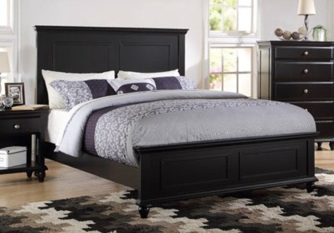 Evelyn Black Wood Queen Panel Bed