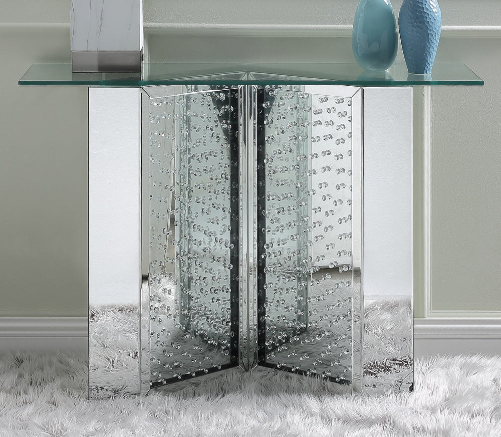 Nysa Mirrored Console Table with Faux Crystals Insert