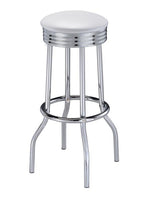 Cleveland 2 Chrome Bar Stools with White Leatherette Seat