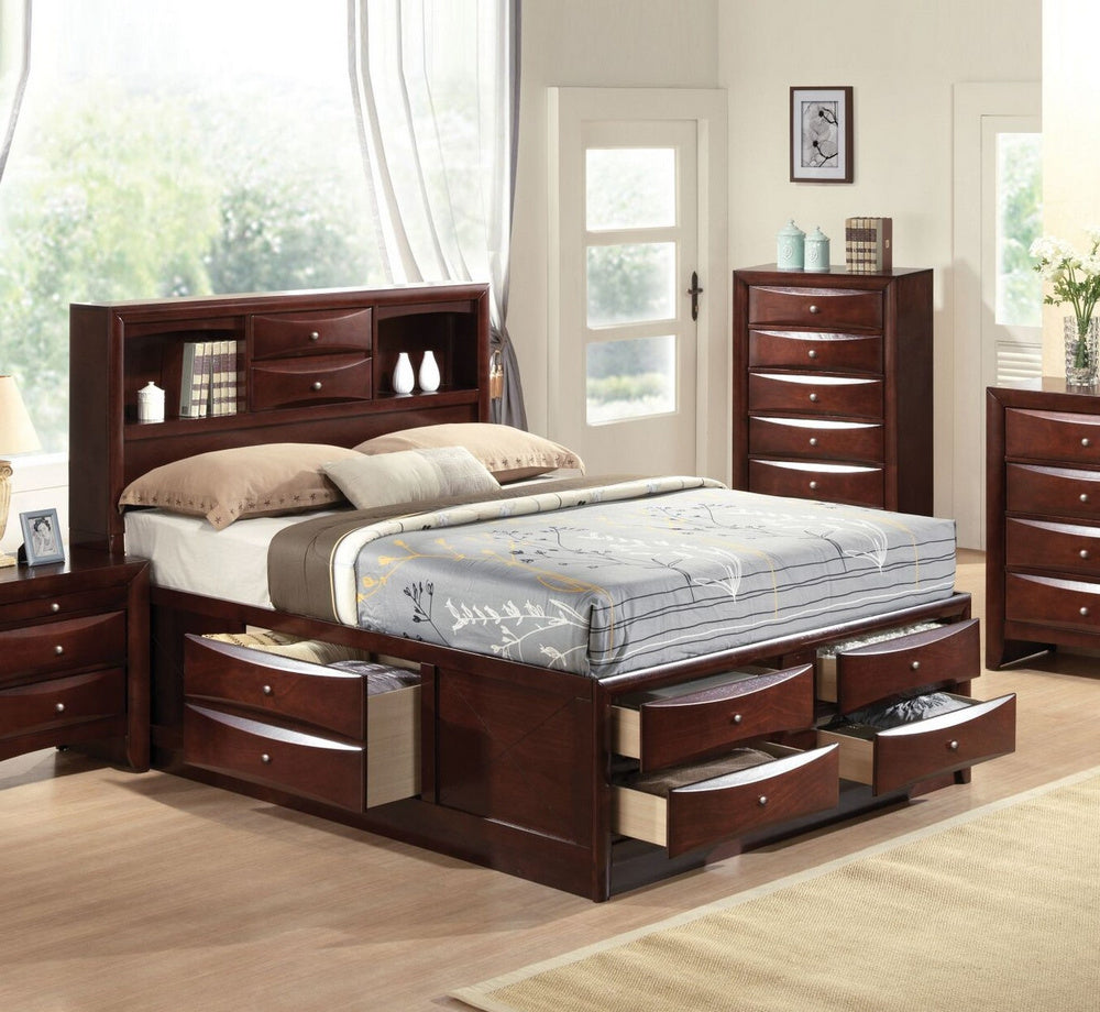 Ireland Espresso Wood King Bookcase Bed