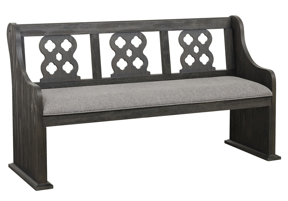 Arasina Gray Fabric/Distressed Dark Pewter Dining Bench