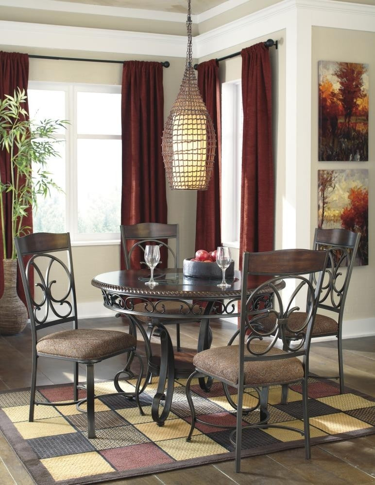 Glambrey 5-Pc Brown Wood/Dark Bronze-Tone Metal Dining Table Set