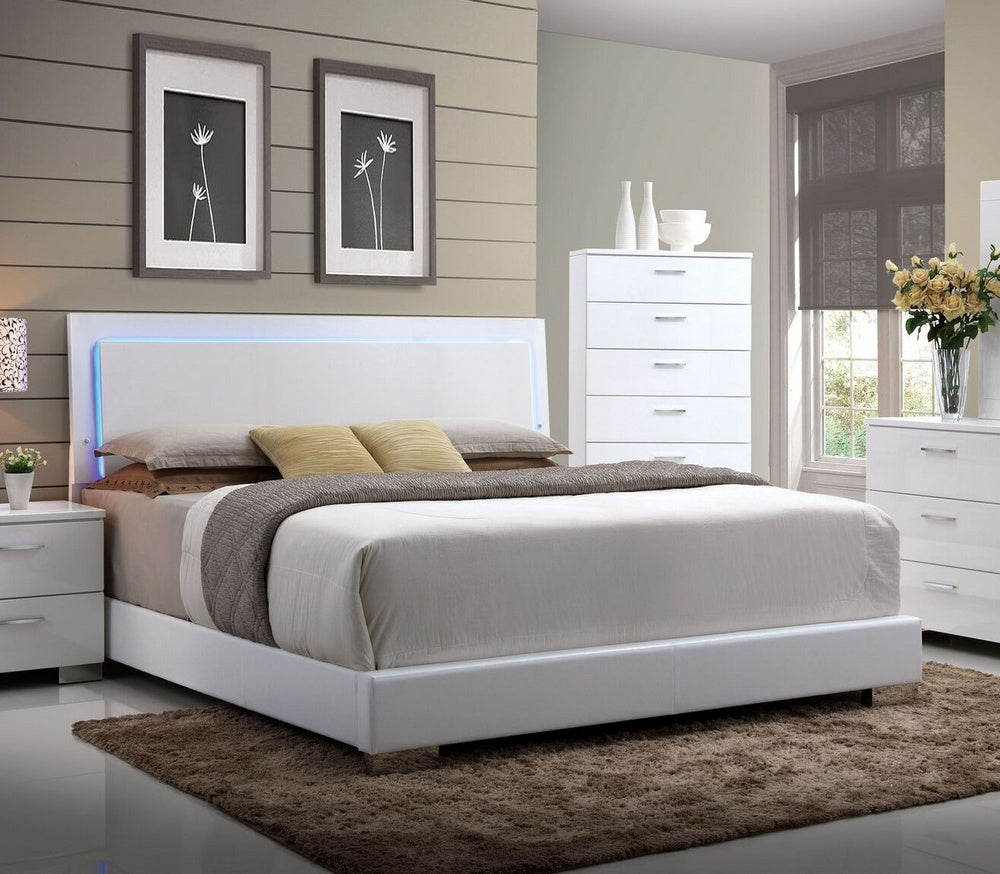 Lorimar White PU Leather Queen Bed Headboard with LED