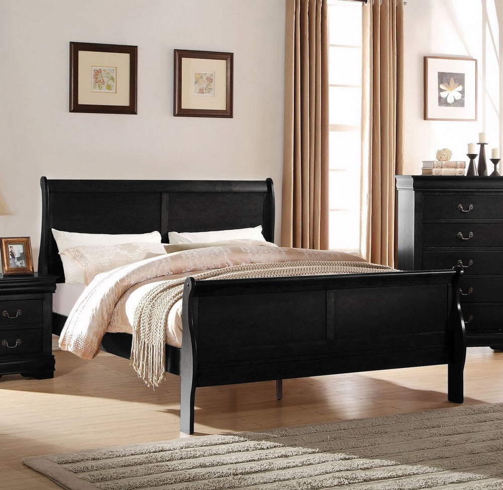 Louis Philippe Black Wood King Sleigh Bed