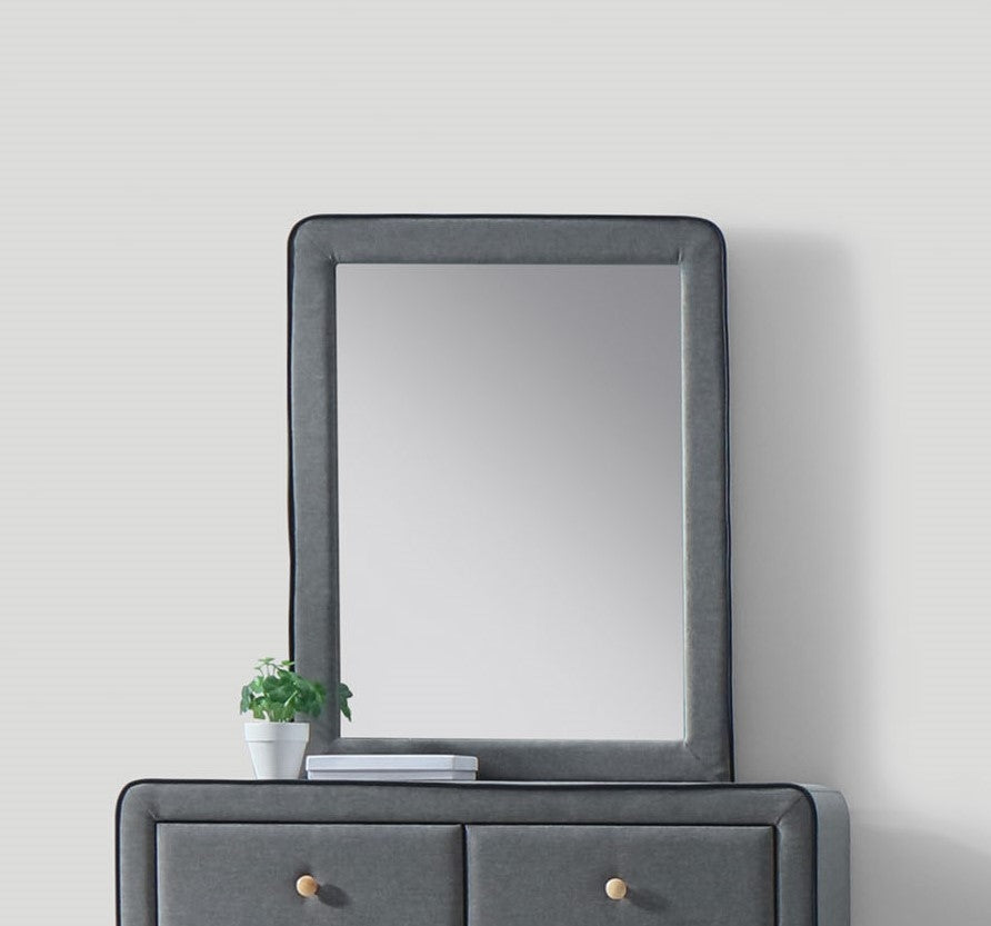 Valda Light Gray Fabric Frame Mirror