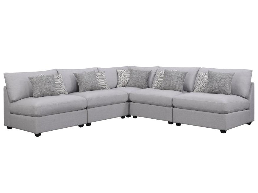 Cambria 5-Pc Grey Linen-Like Fabric Modular Sectional