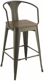 Angelino 2 Matte Black Metal Bar Stools with Dark Elm Seat