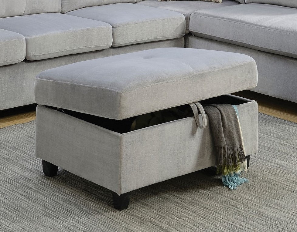 Belville Gray Velvet Ottoman with Storage