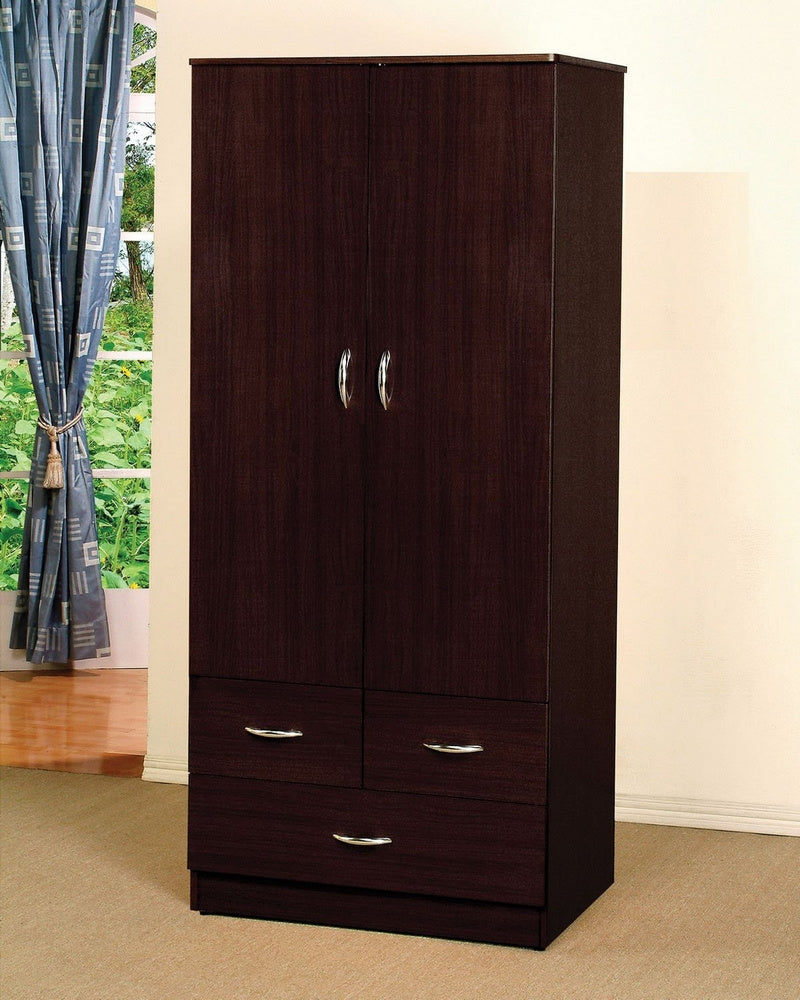 Yorktown Espresso Wood Wardrobe with 2 Doors & 3 Drawers