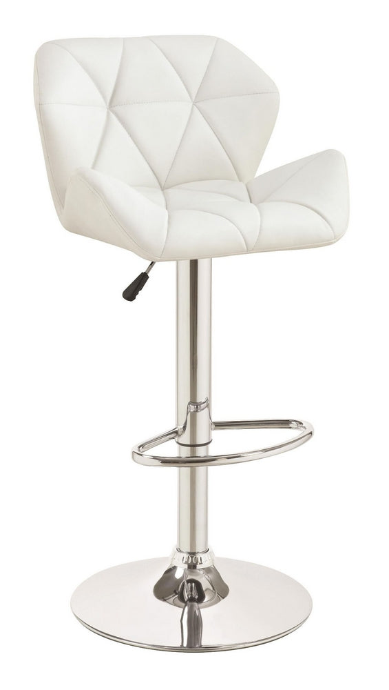 Linn 2 Chrome Bar Stools with White Leatherette Covered Seat
