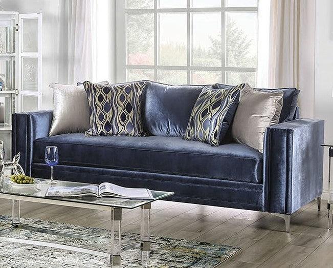 Jodie Satin Blue Microfiber Sofa (Oversized)