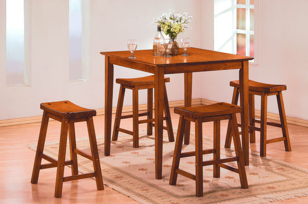 Saddleback 5-Pc Oak Wood Counter Height Table Set