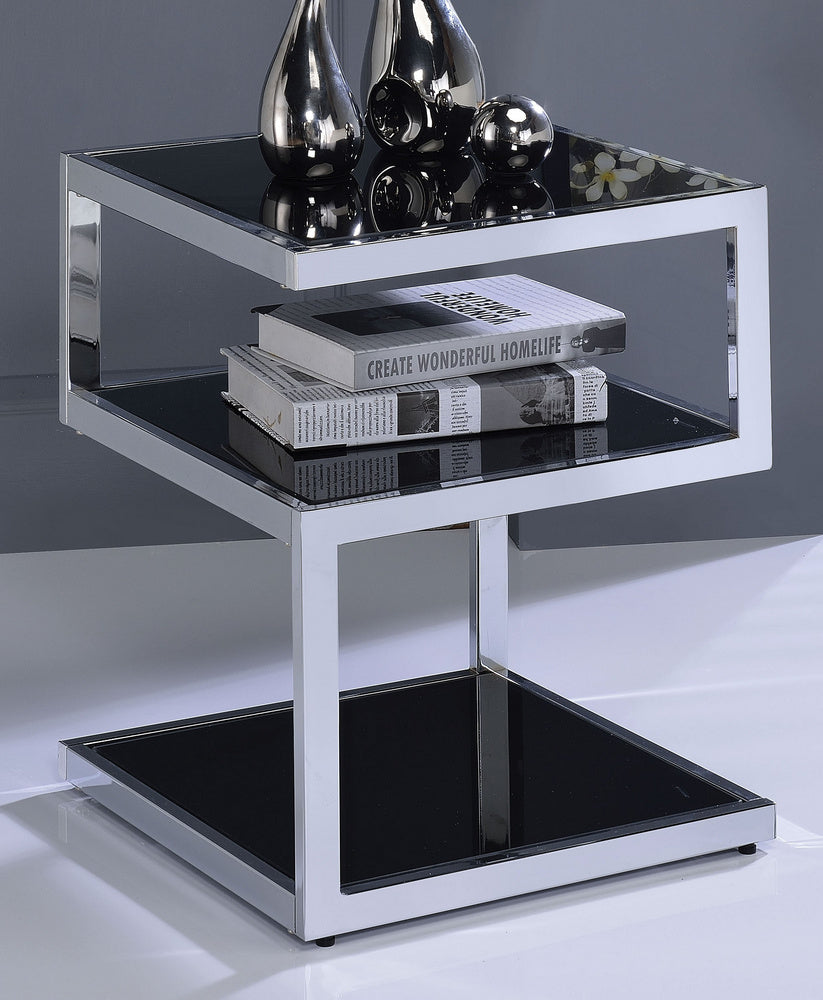 Alyea Chrome Metal/Black Glass End Table