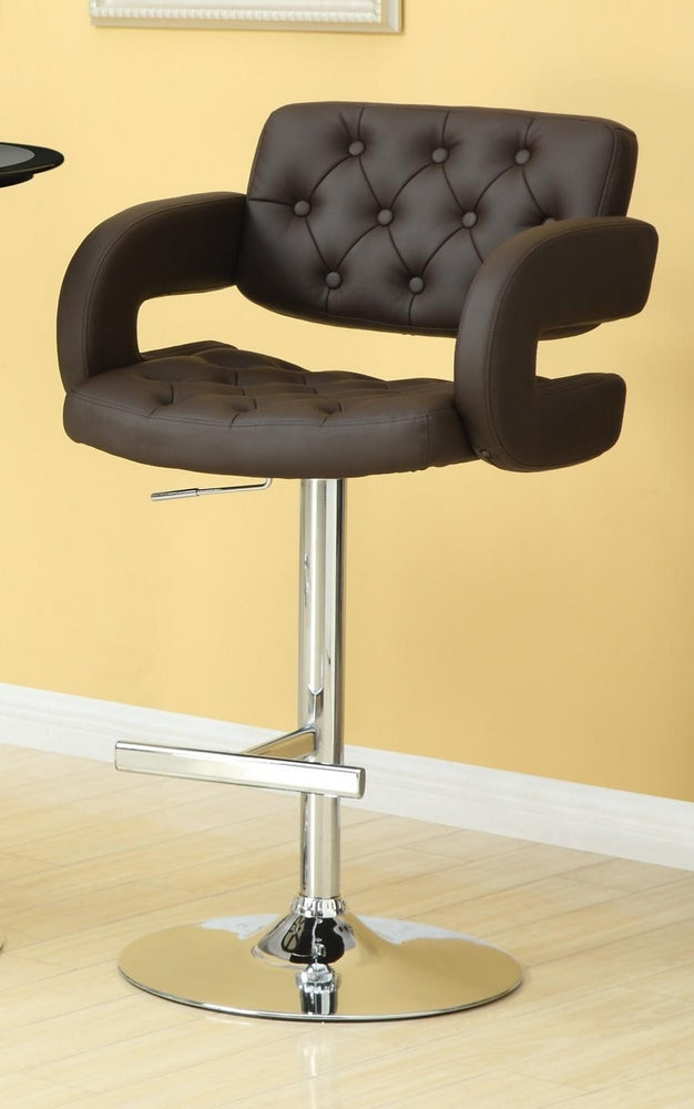 Jonna Chrome Bar Stool with Brown Leatherette Covered Seat