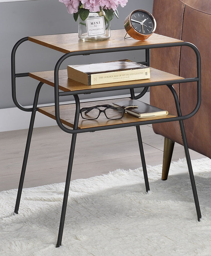 Kaseco Black Metal/Oak Wood End Table with 2 Bottom Shelves – Aetna Stores