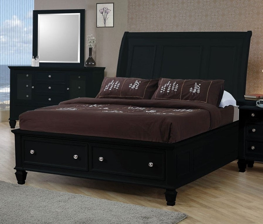 Sandy Beach Black Wood Queen Sleigh Storage Bed