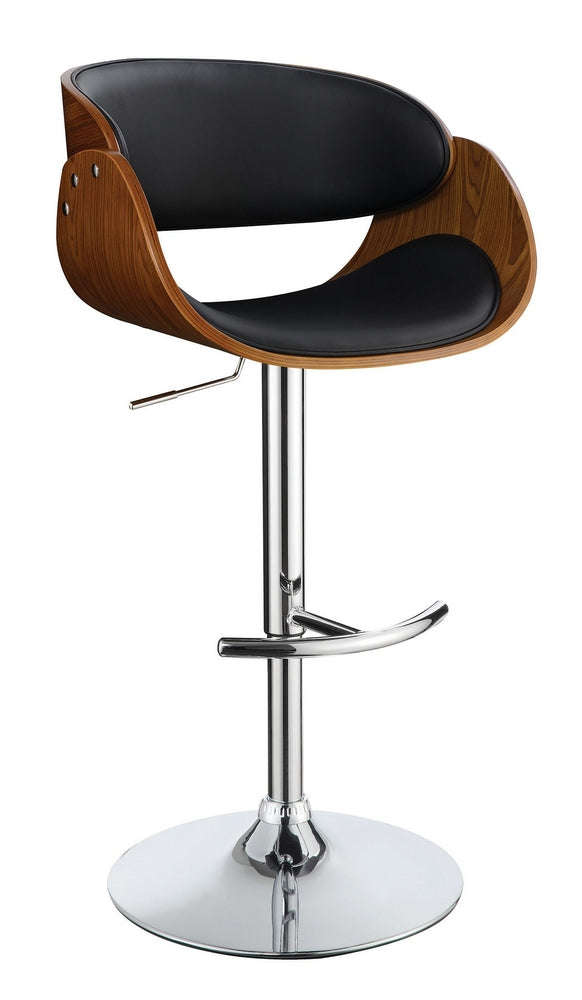 Vilma Black Leatherette/Walnut Wood Adjustable Bar Stool