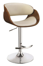 Vilma Ecru Leatherette/Walnut Wood Adjustable Bar Stool