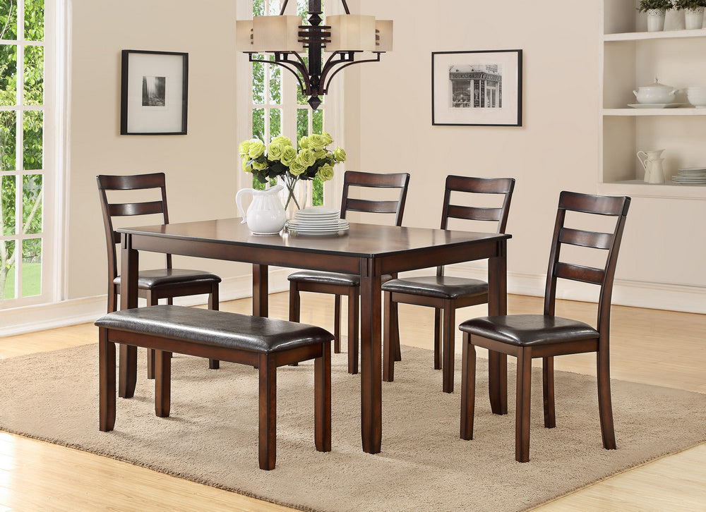 Georgette 6-Pc Antique Walnut Wood Dining Table Set