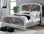 Aalok Silver Wood King Bed with Velvet Insert