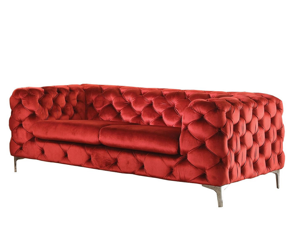 Adam Red Velvet Loveseat with Highshelter Armrest