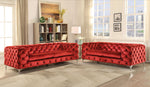 Adam Red Velvet Loveseat with Highshelter Armrest