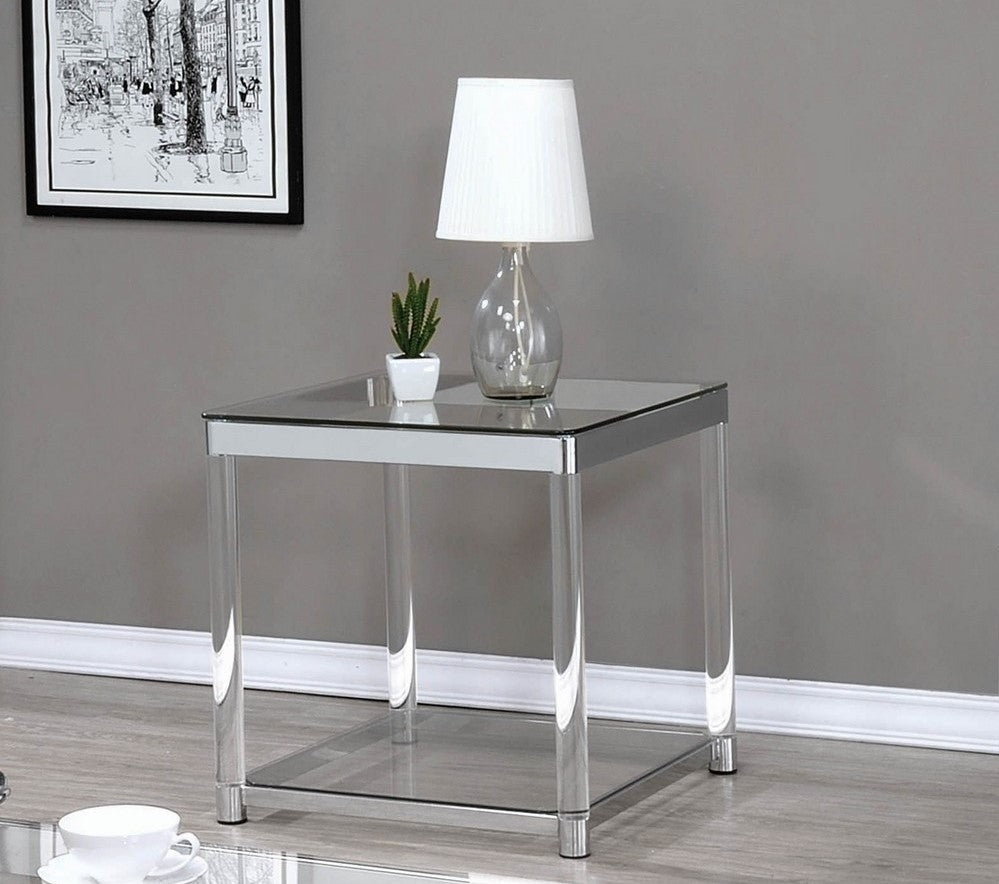 Adriana Chrome & Acrylic Square End Table with Glass Top