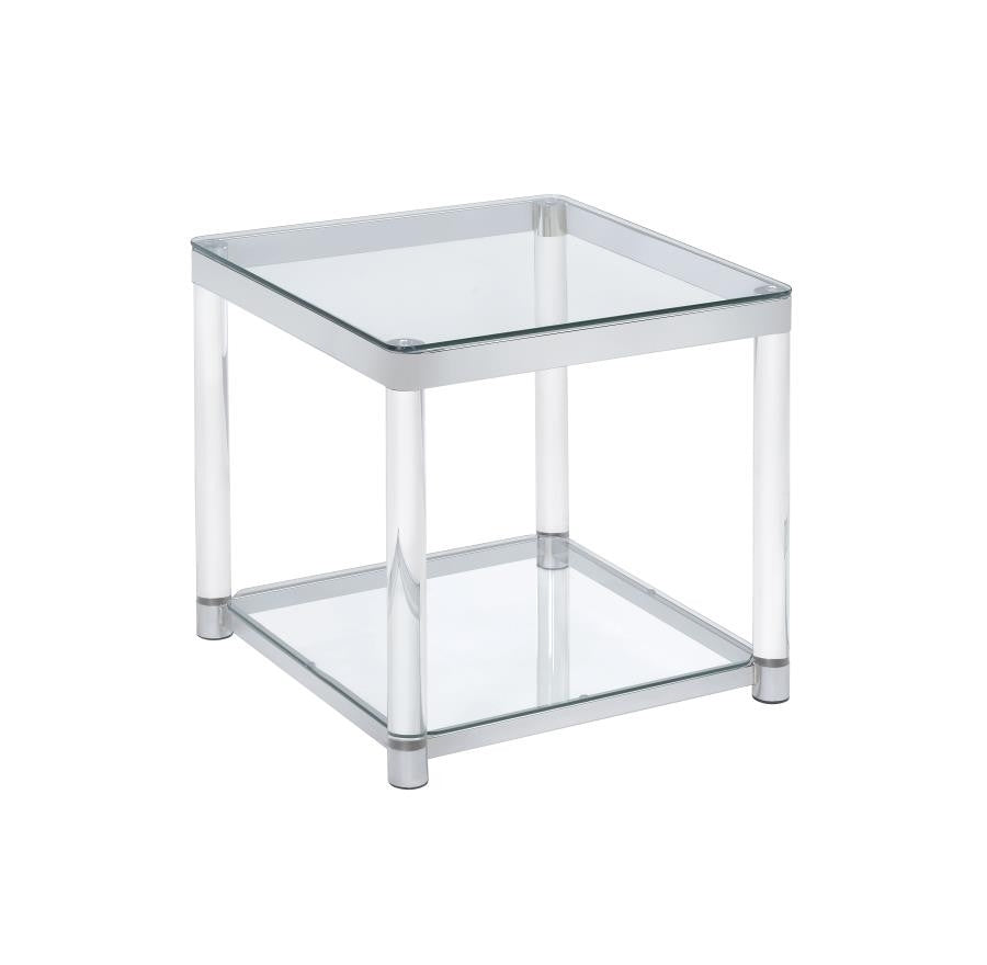 Adriana Chrome & Acrylic Square End Table with Glass Top