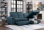 Alfio 2-Pc Blue Fabric RAF Sectional with Pull-Out Bed