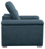 Alfio Blue Fabric Chair with Pull-Out Ottoman