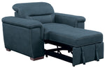 Alfio Blue Fabric Chair with Pull-Out Ottoman